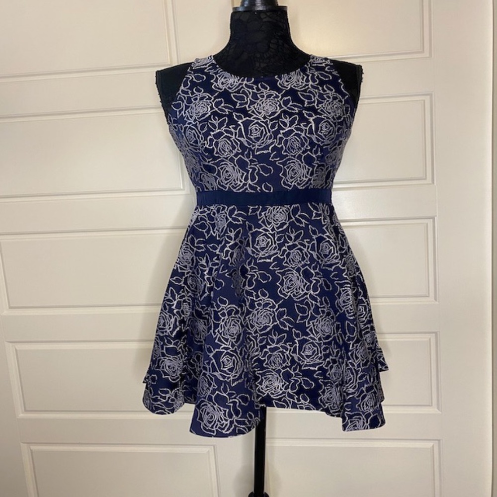 NWT Dark Roses Dress Navy Blue White Above Knee